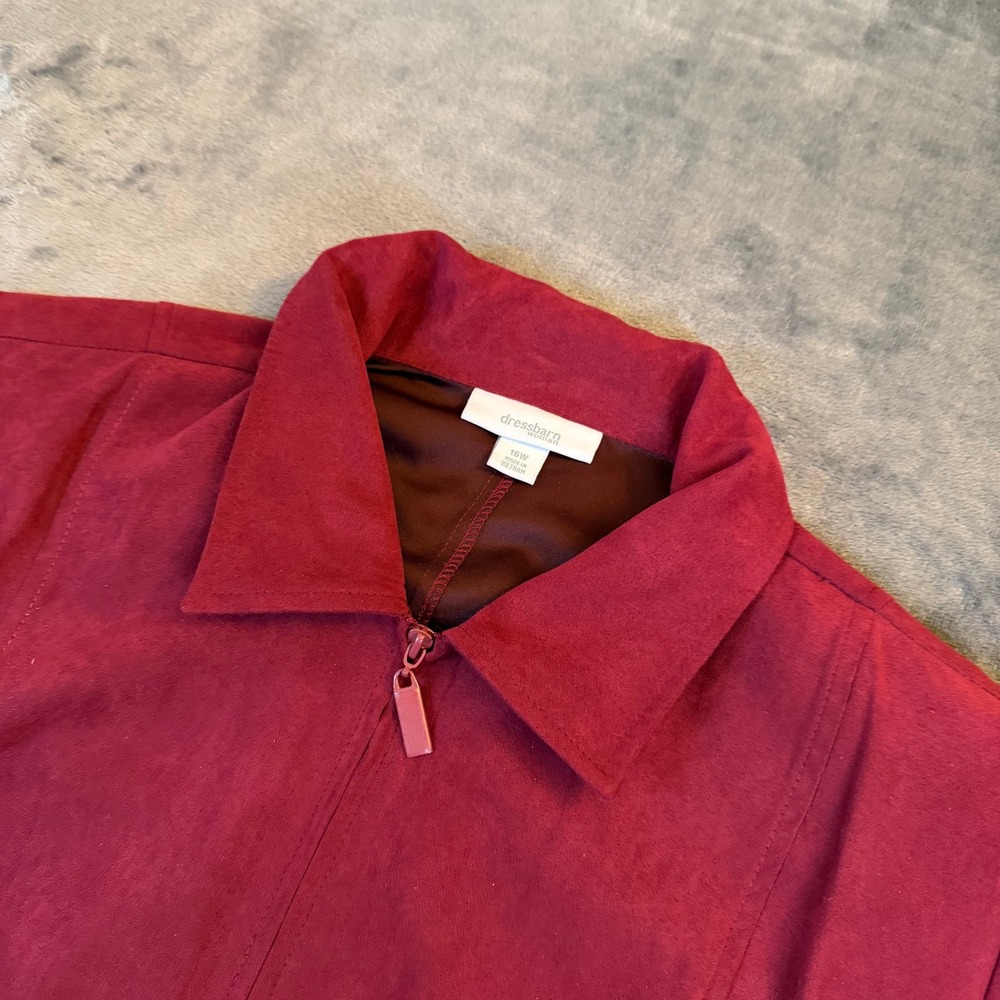 Dressbarn Faux Suede Jacket Womens 16W Red Full Zip Pockets Lined